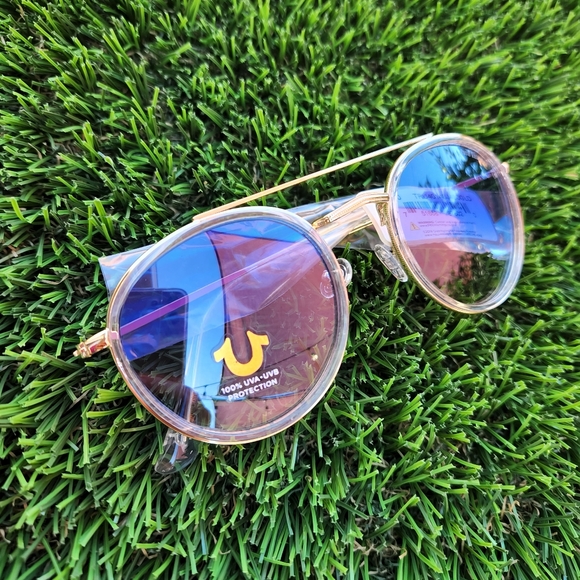 True Religion Accessories - TRUE RELIGION Sunglasses Gold Frame Blue Round Shade